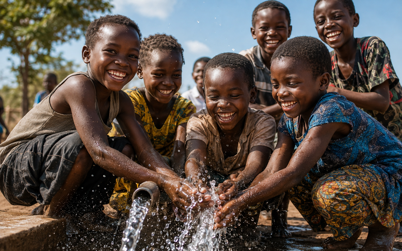 African children playing with fresh water